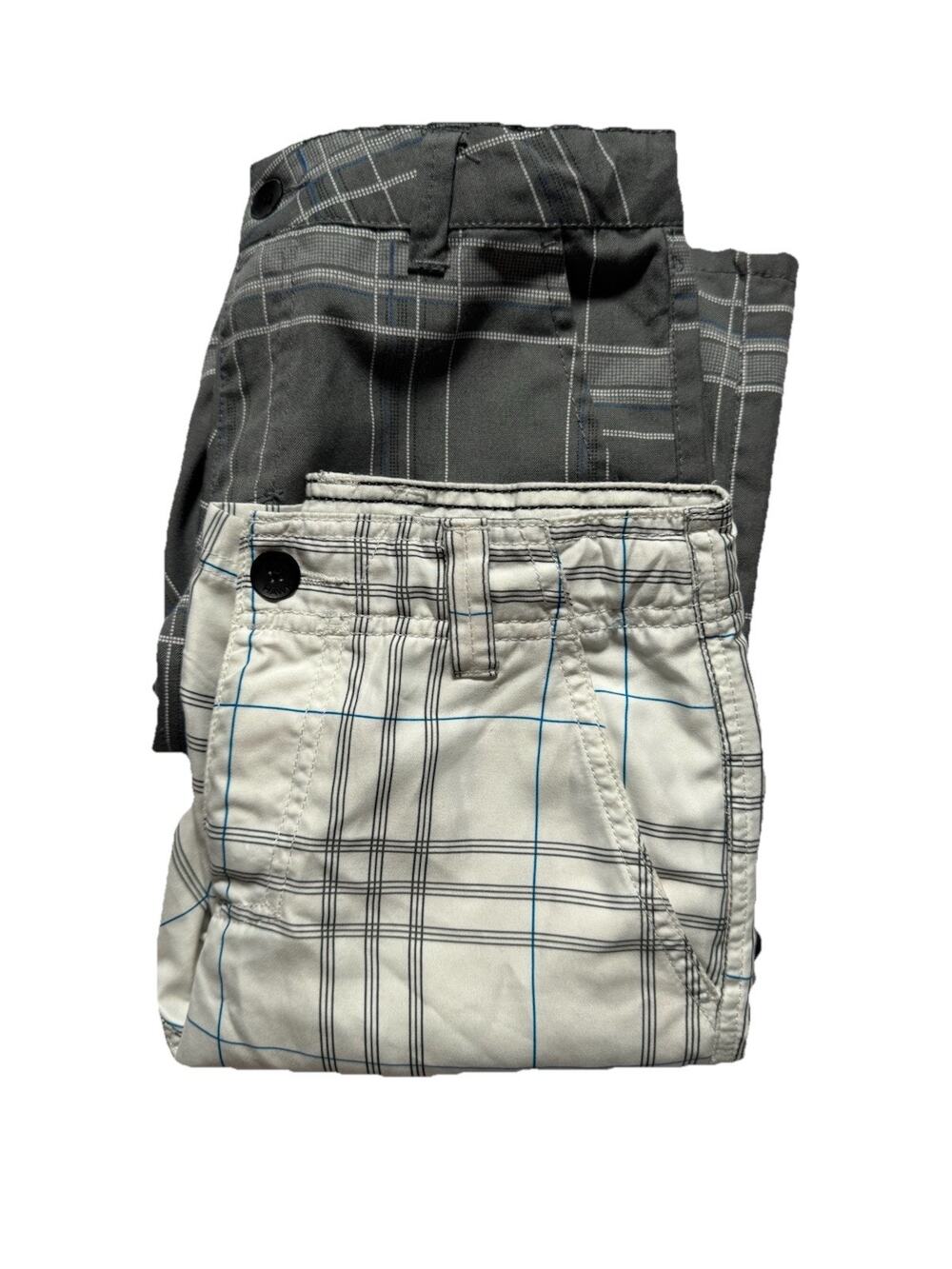 Tony Hawk Boys Plaid Shorts Lot of 2 Size 8 Gray White Flat Front Casual
